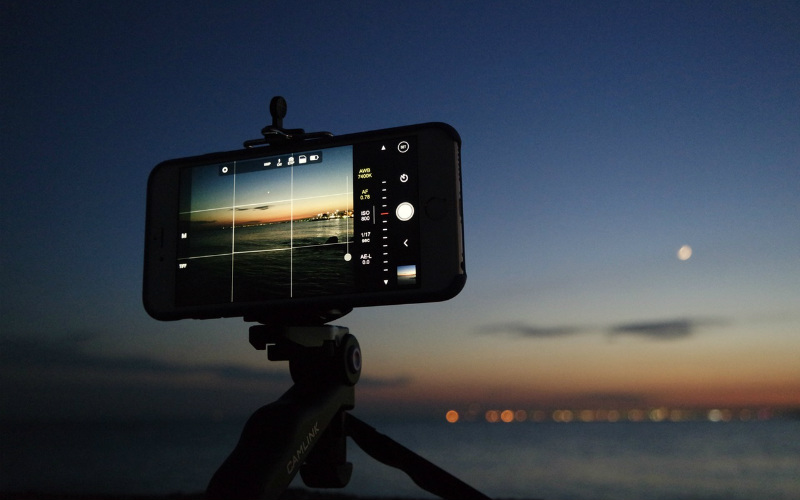 smart phone camera at sunset