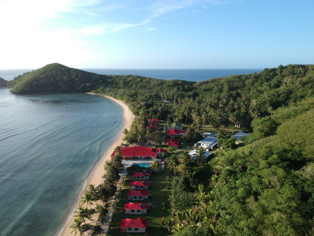 A shot of Korovou Eco Tour Resort, Fiji from above.