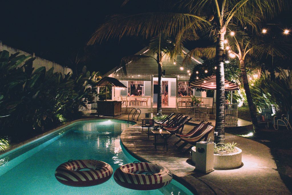 The pool area and bar at Panama Kitchen & Pool in Canggu, Bali, Indonesia