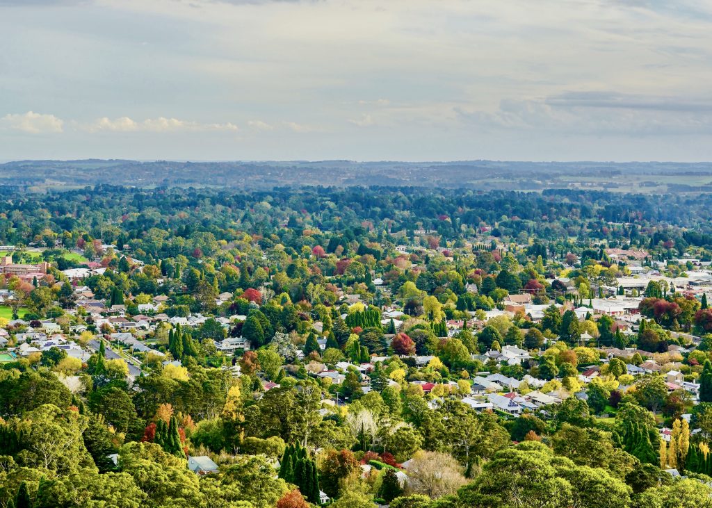 Looking down on the town of Bowral, Southern Highlands NSW, as seen from Mount Gibraltar.