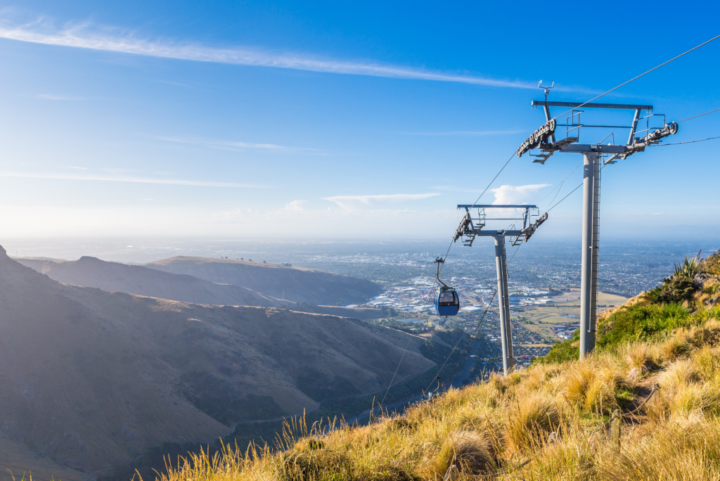 Chair lift overlooking the city of Christchurch